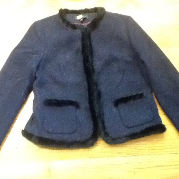 Navy Tweed Lady Jacket Edged with Navy Faux Fur - Picture 5 of 7